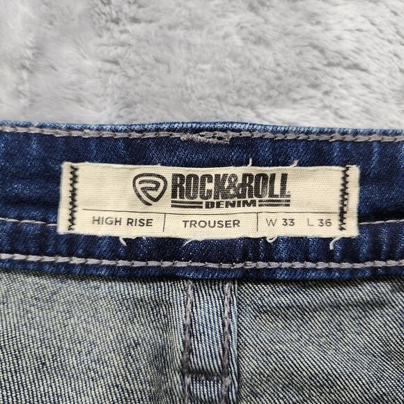 Rock & Roll Denim Jeans Womens W33 L 36 Blue High Rise Trouser Stretch Western - Picture 6 of 14